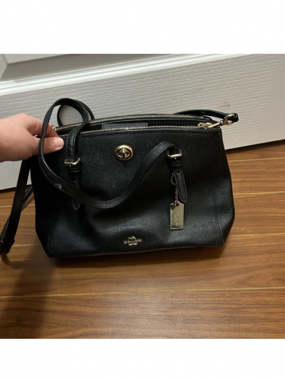 Coach black leather satchel handbag